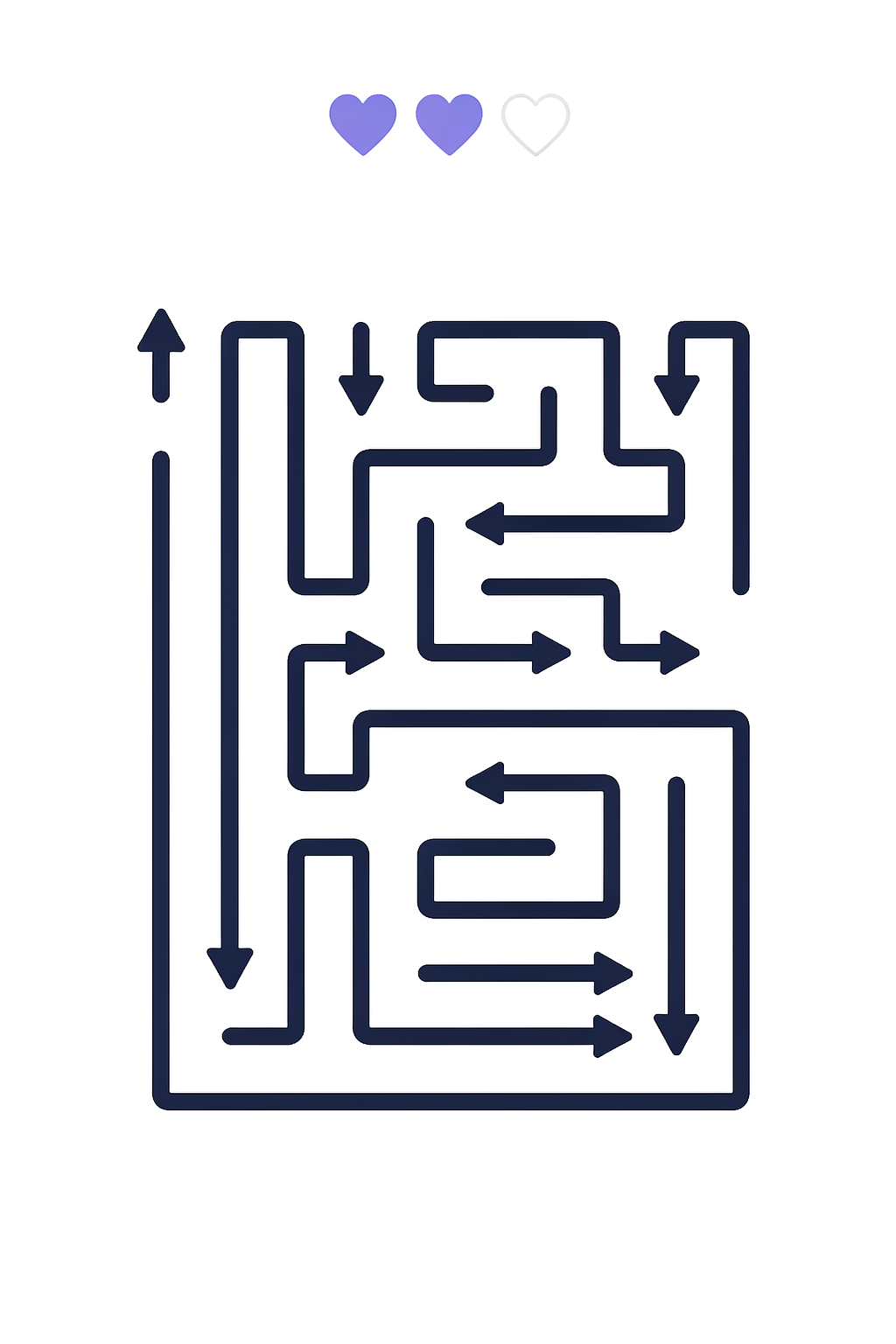 Recreated arrow maze board with two hearts remaining