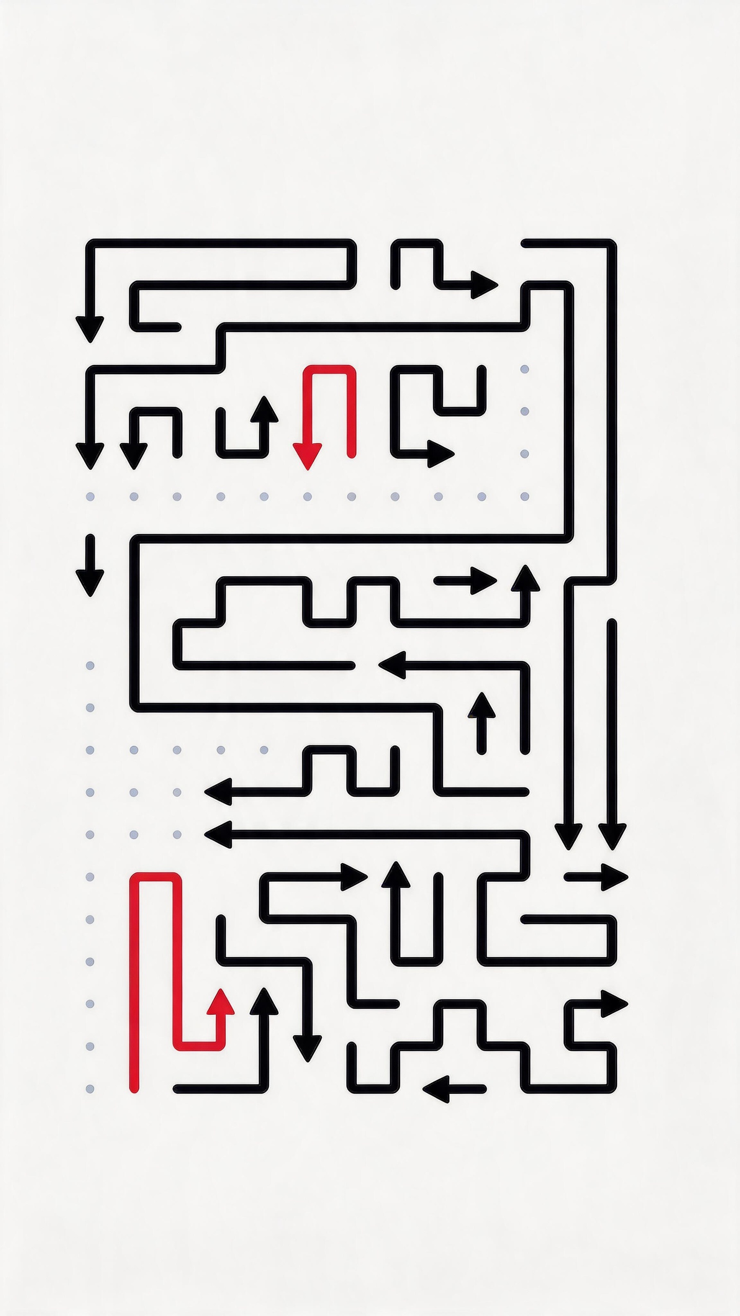 Arrow Maze Quest gameplay board with red warning arrows and one heart left